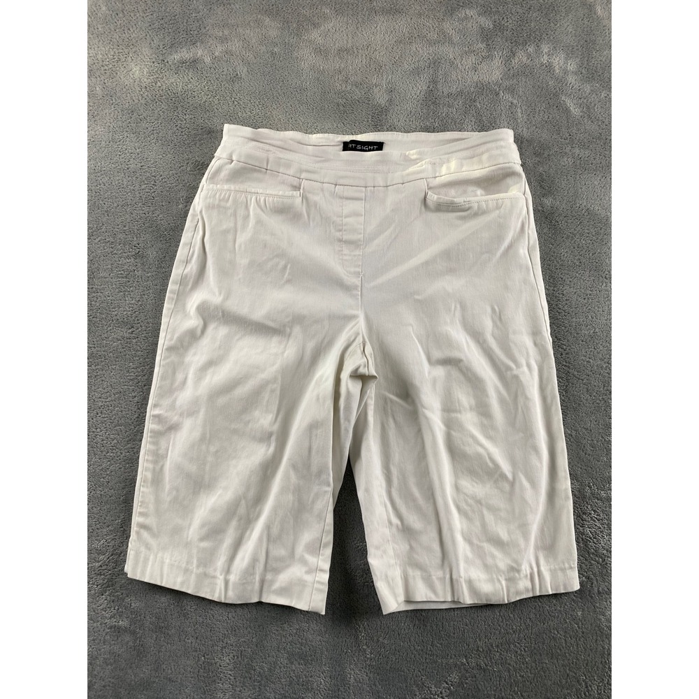Fit Sight Womens White Pull On Bermuda Shorts Size Medium Stretch Casual Summer
